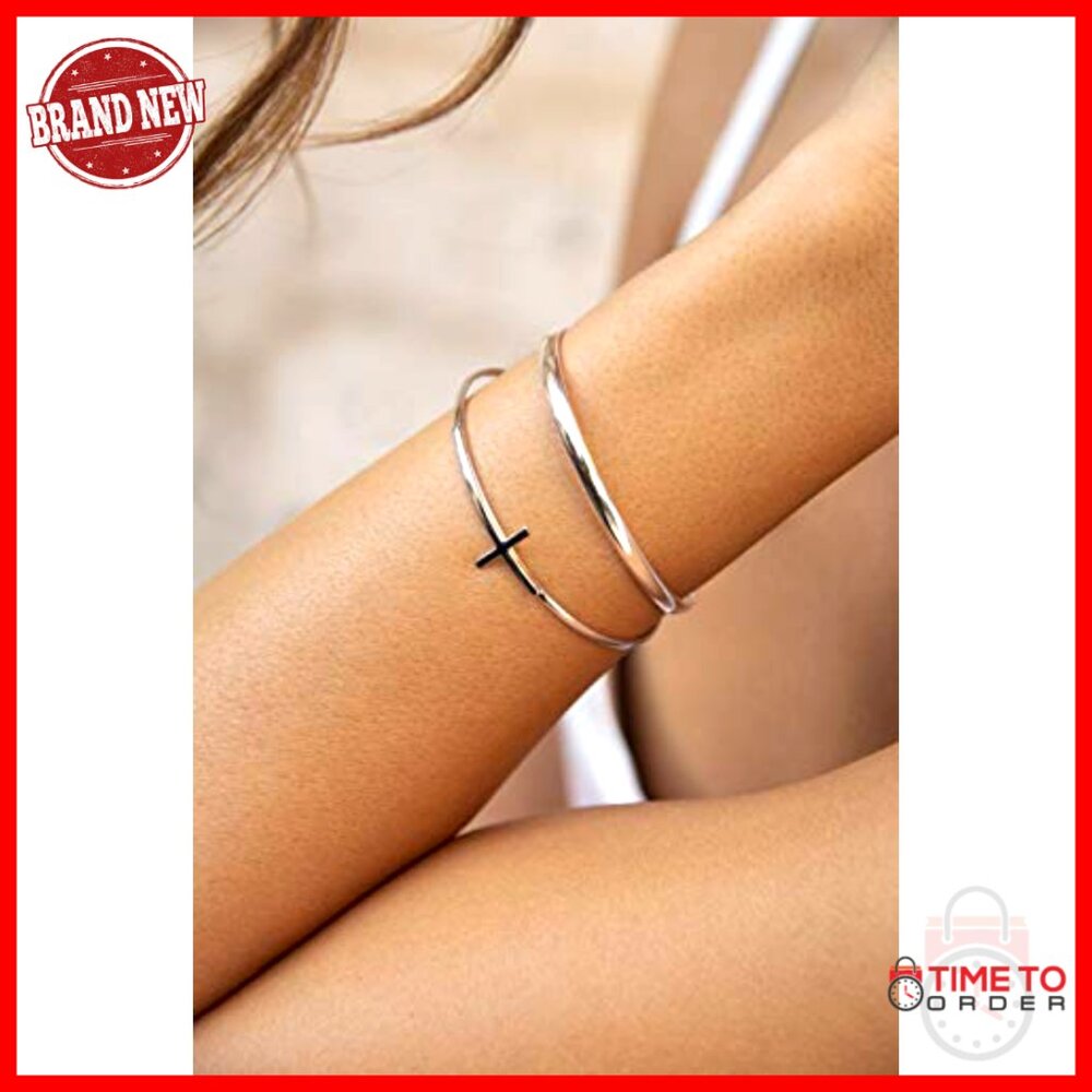 Sterling Silver Adjustable Cross Cuff Bangle Brac… - image 5